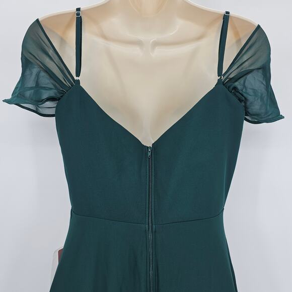 Birdy Grey Womans size 2X Curve Devin Chiffon Formal Maxi Dress Gown Emerald NEW - Picture 4 of 10